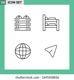 Line Pack of 4 Universal Symbols of apple; location; food; bunk; world Editable Vector Design Elements