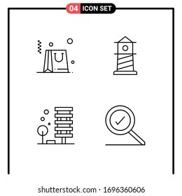 Line Pack of 4 Universal Symbols of bag; city; beach; agriculture; complete Editable Vector Design Elements