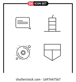 Line Pack of 4 Universal Symbols of chat; disk; bang; military bomb; protect Editable Vector Design Elements