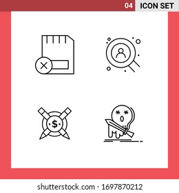 Line Pack of 4 Universal Symbols of card; articales; hardware; search; digital Editable Vector Design Elements