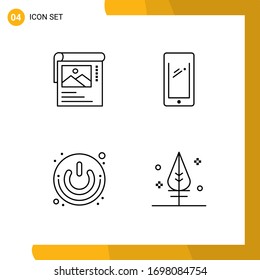 Line Pack of 4 Universal Symbols of cleander; on off; brosher; mobile; power button Editable Vector Design Elements