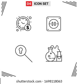 Line Pack of 4 Universal Symbols of management; tube; electric; keyhole; lab Editable Vector Design Elements