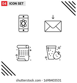 Paquete de línea de 4 símbolos universales de átomo; artículos; tecnología; recibir; elementos de diseño de vectores editables para bebidas