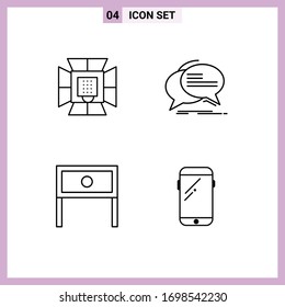 Line Pack of 4 Universal Symbols of illumination; talk; professional; chat; home Editable Vector Design Elements