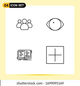 Line Pack of 4 Universal Symbols of friends; novel; team; human; writing Editable Vector Design Elements
