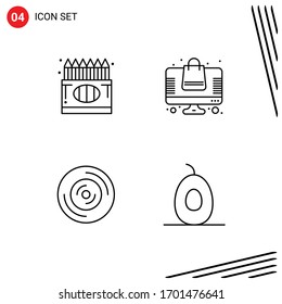 Line Pack of 4 Universal Symbols of back to school; disc; drawing; online; vinyl Editable Vector Design Elements