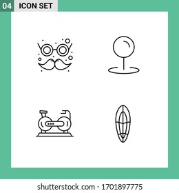 Line Pack of 4 Universal Symbols of glasses; exercise; moustache; pointer; fittness Editable Vector Design Elements