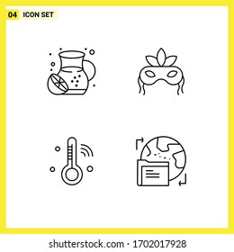 Line Pack of 4 Universal Symbols of food; iot; lemonades; venetian; thermometer Editable Vector Design Elements