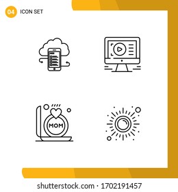 Packung mit 4 universellen Cloudstorage-Symbolen; Video; Wolken; Sicherheit; Umrechnbare Vektorillustration-Design-Elemente