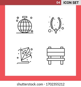 Line Pack of 4 Universal Symbols of ball; kite; disco; christian; hobby Editable Vector Design Elements