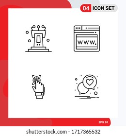 Line Pack of 4 Universal Symbols of pedestal; recognition; tribune; webpage; scanner Editable Vector Design Elements