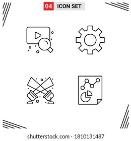 Line Pack of 4 Universal Symbols of web; disco light; gear; flashlight; page Editable Vector Design Elements