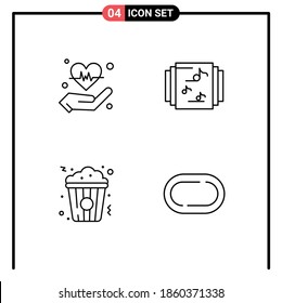 Line Pack of 4 Universal Symbols of hand; snack; heart; music; road Editable Vector Design Elements