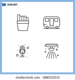 Line Pack of 4 Universal Symbols of french; alarm; trailer; mic; bell Editable Vector Design Elements