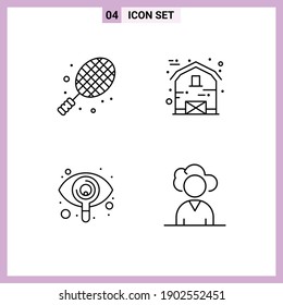 Line Pack of 4 Universal Symbols of ball; search; tennis; house; view Editable Vector Design Elements