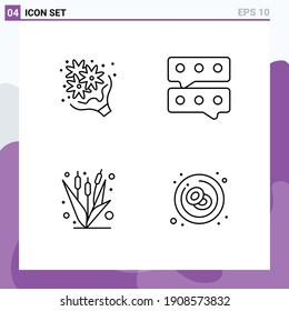Paquete de línea de 4 símbolos universales de cumpleaños; cultivo; amor; conversación; elementos de diseño de vectores editables de agricultura