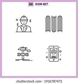 Line Pack of 4 Universal Symbols of avatar; hammer; construction; files; service Editable Vector Design Elements