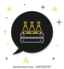 Line Pack of beer bottles icon isolated on white background. Wooden box and beer bottles. Case crate beer box sign. Colorful outline concept. Vector