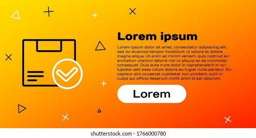 Line Package box with check mark icon isolated on yellow background. Parcel box. Approved delivery or successful package receipt. Colorful outline concept. Vector Illustration