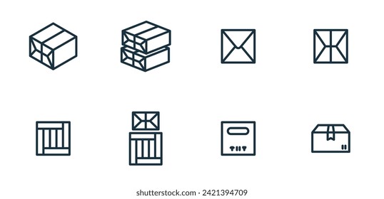 line packaging boxes icons set on white background. service business. Parcel container, packaging boxes, web design for applications.