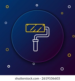 Line Paint roller brush icon isolated on blue background. Colorful outline concept. Vector