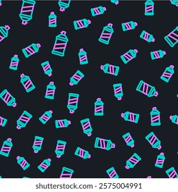 Line Paint spray can icon isolated seamless pattern on black background.  Vector