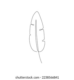 Line palm leaf art. One continuous line art decorative banana palm leaf draw. Editable stroke single tropical leaf element. Isolated vector illustration