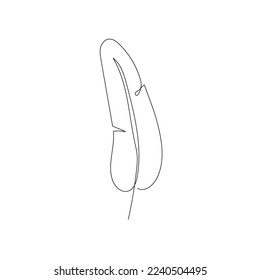 Line palm leaf art. One continuous line art decorative banana palm leaf draw. Editable stroke single tropical leaf element. Isolated vector illustration