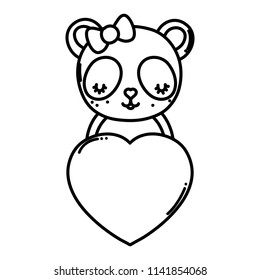 line panda female with heart love sign