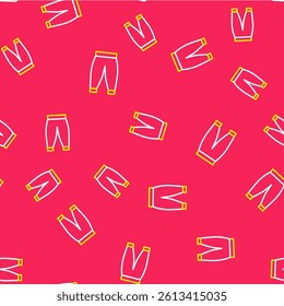 Line Pants icon isolated seamless pattern on red background. Trousers sign.  Vector