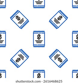 Line Paper check and financial check icon isolated seamless pattern on white background. Paper print check, shop receipt or bill. Colorful outline concept. Vector