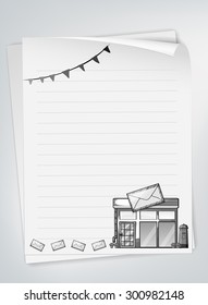 Line paper with design of post office and envelops