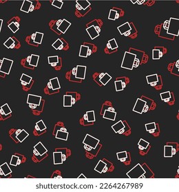 Line Paper shopping bag icon isolated seamless pattern on black background. Package sign.  Vector