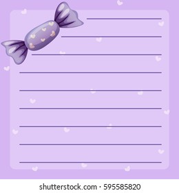 Line paper template with purple candy illustration