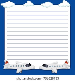 Line paper template with two airplanes illustration
