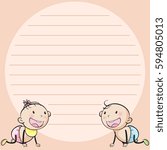 Line paper template with two infants illustration