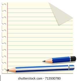 Plantilla de papel de línea con dos ilustraciones de lápices