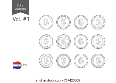 Line Paraguayan Guarani coin vector. Isolated on white background. Simple thin line coin icons set for websites, web design, mobile app, infographics.