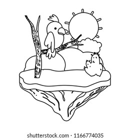 line parrot animal with branch in the float island
