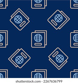 Line Passport with biometric data icon isolated seamless pattern on blue background. Identification document.  Vector