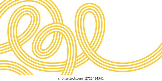 Padrão de Massa de Linha. Fundo amarelo abstrato com ondas de espaguete italiano. Ilustração de macarrão de doodle vetorial. Design de Textura de Alimentos para Pasta, Ramen e Pacotes de Espaguete