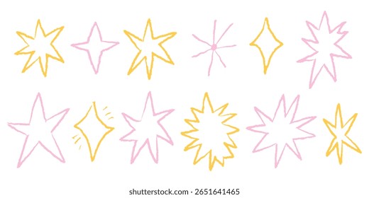 Linha Pastel Crayon escova estrela. Estrela de lápis de textura de mão. Ilustração de Linha de Cor de Vetor