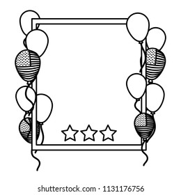 line patriotic usa frame with balloons and stars