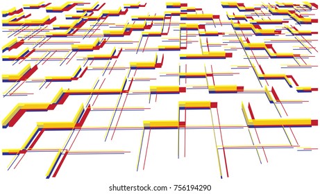 Line pattern abstract modern in yellow blue Red dimension the form of a Square for your design