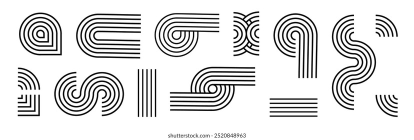 Line pattern Abstract shapes geometric elements. Architect design mid century shapes set. Vector