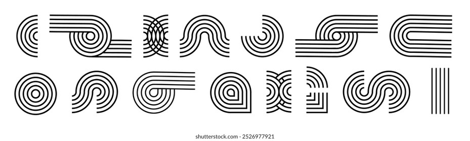 Line pattern Abstract shapes geometric elements. Architect design mid century shapes set. Vector