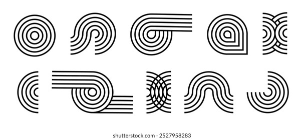 Line pattern Abstract shapes geometric elements. Architect design mid century shapes set. Vector