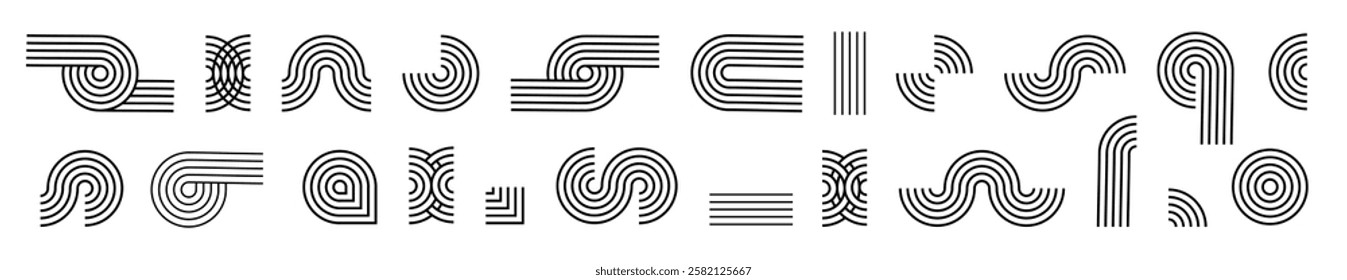 Line pattern Abstract shapes geometric elements. Architect design mid century shapes set. Vector