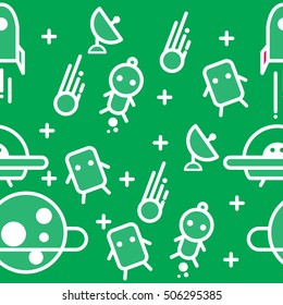 Line pattern aliens and plate in vintage style, vector illustration