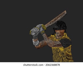 Line Pattern Cricket Batter Player Of Australia And Copy Space Against Background.
